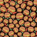 Seamless burger pattern in cartoon style.